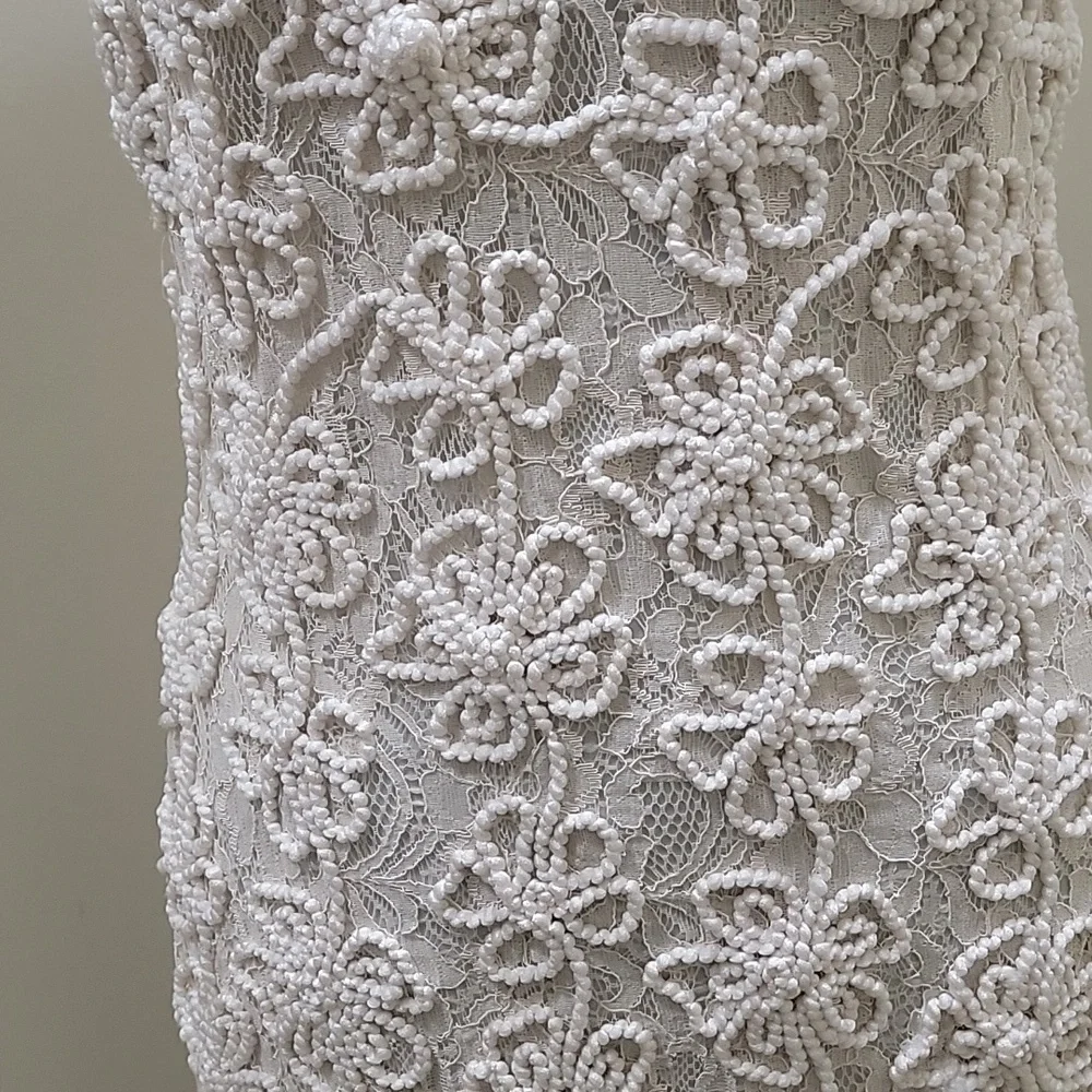 #34 VINTAGE SUZY SHEIR  INSPIRED 1960'S CROCHET DESIGNED DRESS Med P2p18 L35 - Picture 7 of 9